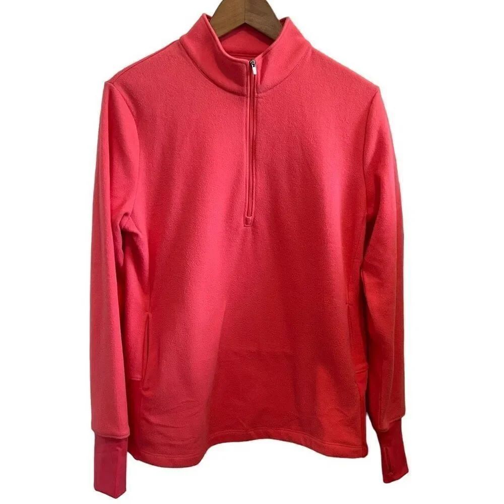 FootJoy Women’s Medium Half-Zip Fleece Mid-Layer Top Coral Pink